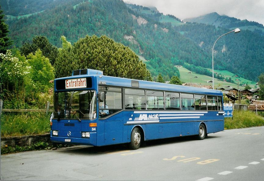 (107'811) - AFA Adelboden - Nr. 34/BE 3044 U - Mercedes (ex Nr. 17; ex Frhlich, Zrich Nr. 603; ex VBZ Zrich Nr. 682) am 9. Juni 2008 beim Bahnhof Frutigen