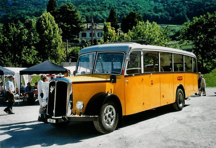 (108'107) - Riviera Carburant Lavage, St-Lgier - VD 42 - Saurer/Saurer (ex Oldtimer Club Saurer, Arbon; ex AVG Grindelwald; ex P 23'106) am 21. Juni 2008 in Aigle, Saurertreffen