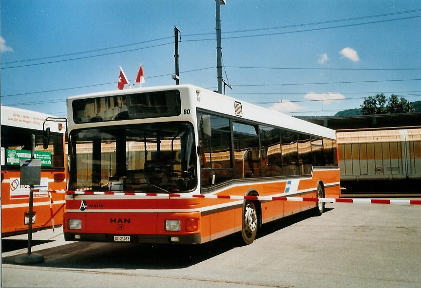 (108'209) - BOGG Wangen b.O. - Nr. 80/SO 21'063 - MAN (ex SOO Olten Nr. 80) am 21. Juni 2008 beim Bahnhof Wangen