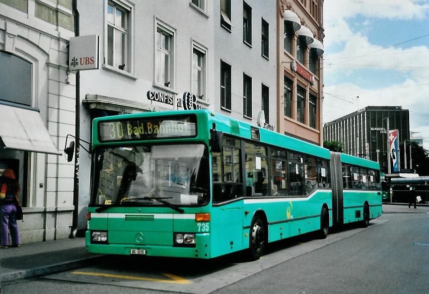 (108'820) - BVB Basel - Nr. 735/BS 3235 - Mercedes (ex VAG D-Freiburg Nr. 935) am 7. Juli 2008 beim Bahnhof Basel