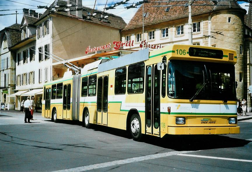 (109'833) - TN Neuchtel - Nr. 106 - NAW/Hess Gelenktrolleybus am 2. August 2008 in Neuchtel, Place Pury