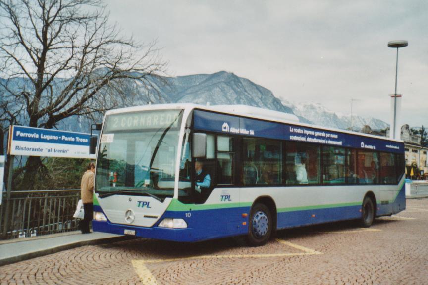 (112'611) - TPL Lugano - Nr. 10/TI 207'010 - Mercedes am 9. Dezember 2008 beim Bahnhof Lugano