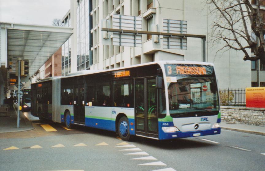 (112'620) - TPL Lugano - Nr. 414/TI 139'809 - Mercedes am 9. Dezember 2008 in Lugano, Centro