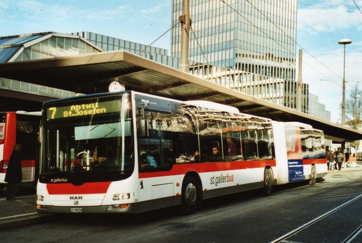 (113'934) - St. Gallerbus - Nr. 288/SG 198'288 - MAN am 17. Januar 2009 beim Bahnhof St. Gallen