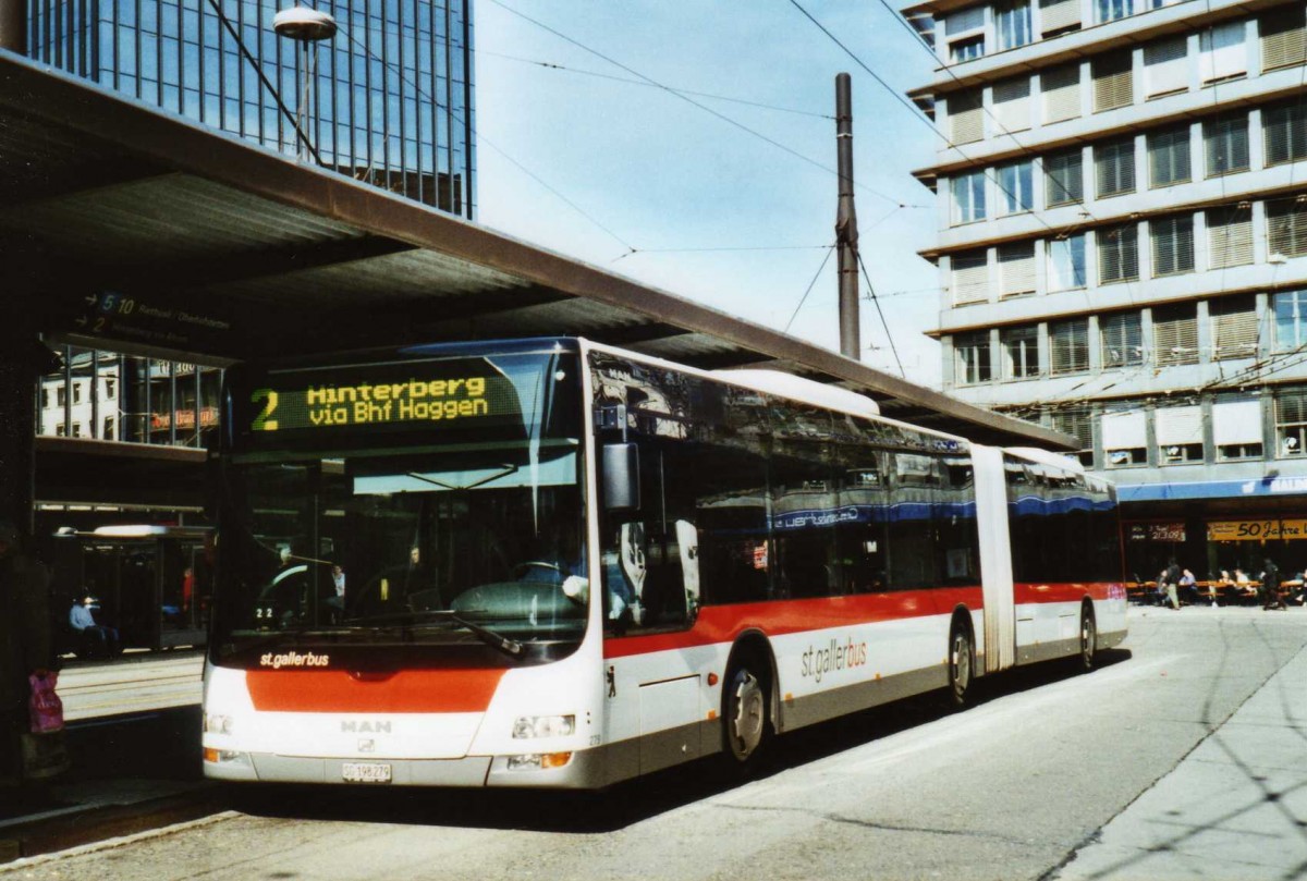 (115'413) - St. Gallerbus, St. Gallen - Nr. 279/SG 198'279 - MAN am 18. Mrz 2009 beim Bahnhof St. Gallen