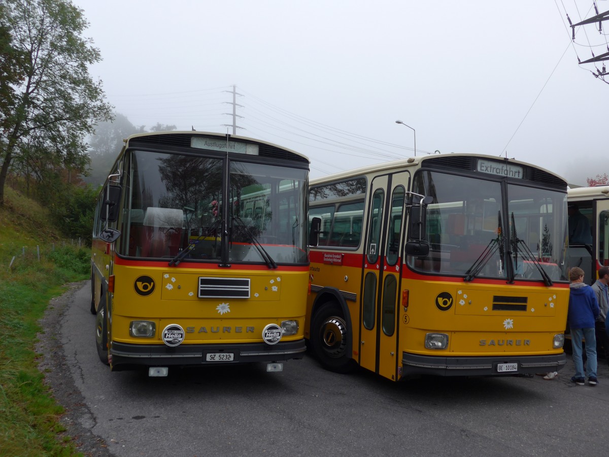 (115'603) - Fssler, Unteriberg - Nr. 6/SZ 5232 - Saurer/R&J (ex Schrch, Gutenburg Nr. 6; ex P 24'358) am 12. Oktober 2014 in Kssnacht, Rest. Frohsinn