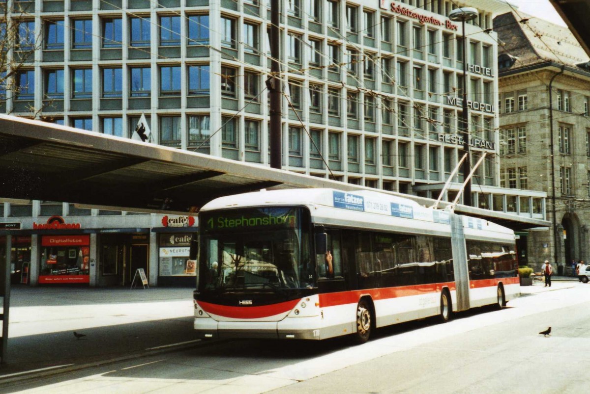 (116'012) - St. Gallerbus, St. Gallen - Nr. 178 - Hess/Hess Gelenktrolleybus am 22. April 2009 beim Bahnhof St. Gallen