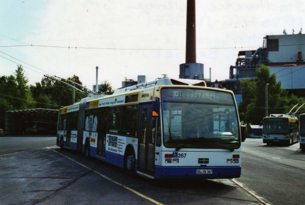 (118'101) - SWS Solingen - Nr. 267/SG-SW 367 - Van Hool Gelenktrolleybus am 5. Juli 2009 in Solingen, Betriebshof