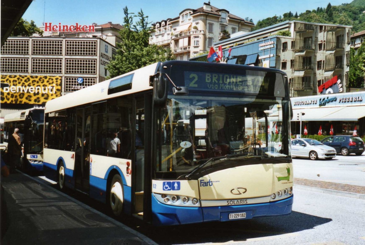 (119'237) - FART Locarno - Nr. 82/TI 229'182 - Solaris am 20. Juli 2009 beim Bahnhof Locarno