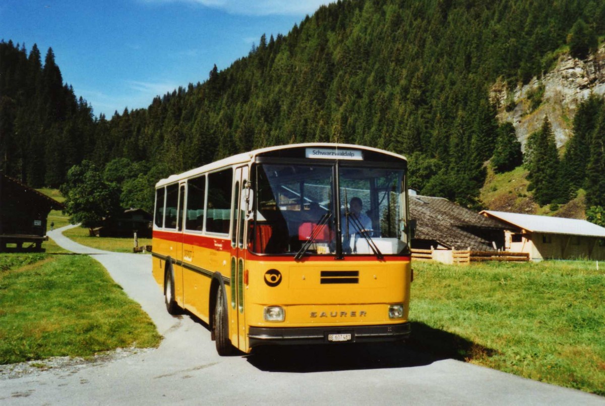 (120'221) - AVG Meiringen - Nr. 74/BE 607'481 - Saurer/R&J (ex P 24'357) am 23. August 2009 in Gschwandtenmaad