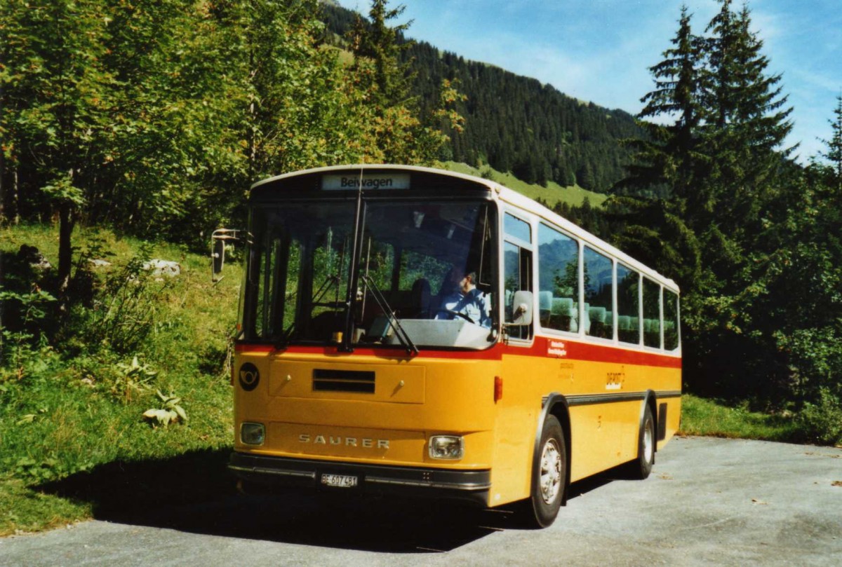 (120'306) - AVG Meiringen - Nr. 74/BE 607'481 - Saurer/R&J (ex P 24'357) am 23. August 2009 auf der Schwarzwaldalp, Alte Wendeplatte