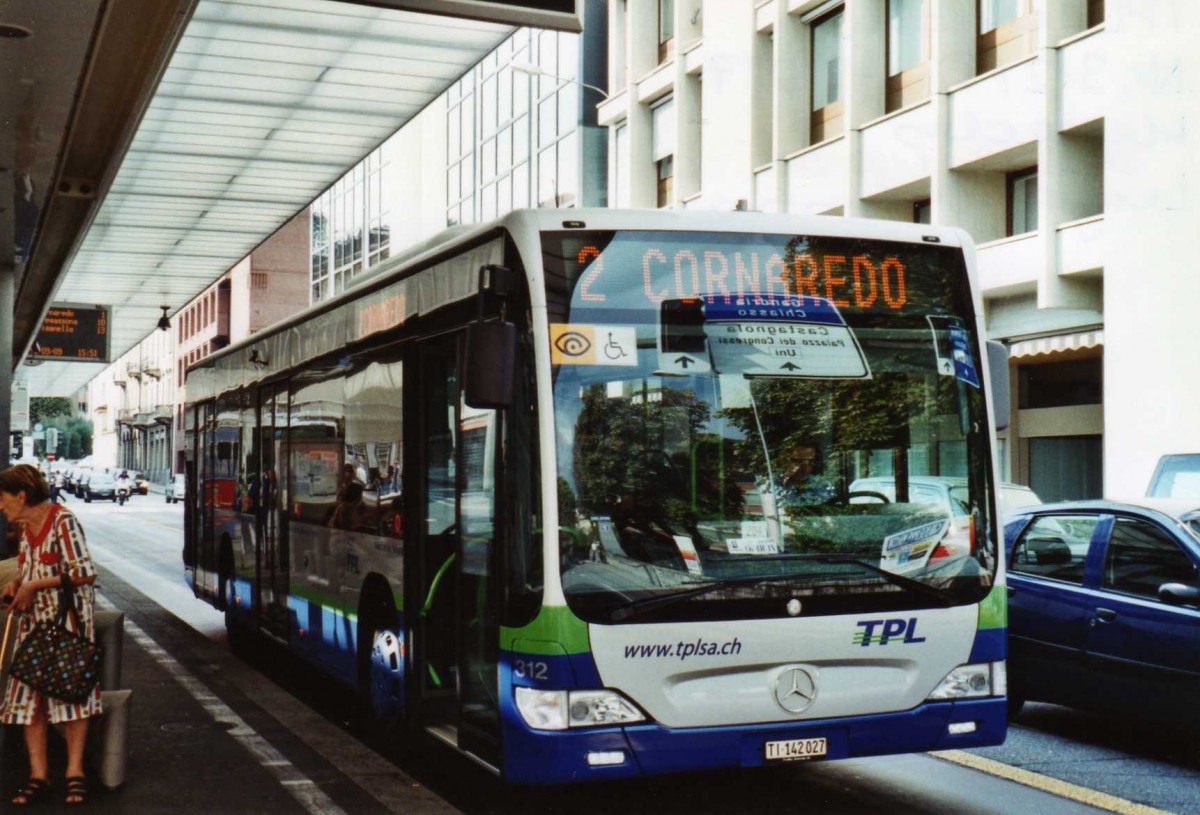 (121'118) - TPL Lugano - Nr. 312/TI 142'027 - Mercedes am 12. September 2009 in Lugano, Centro