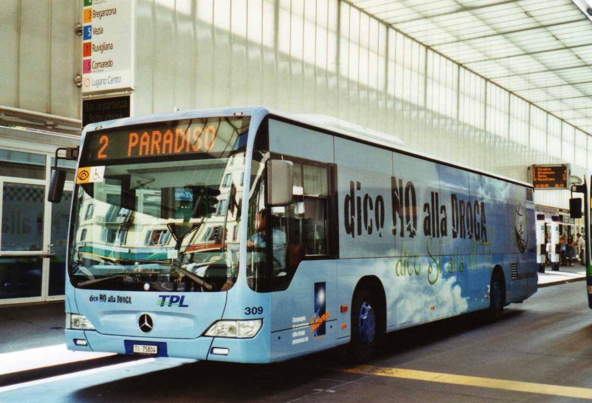 (121'131) - TPL Lugano - Nr. 309/TI 75'804 - Mercedes am 12. September 2009 in Lugano, Centro