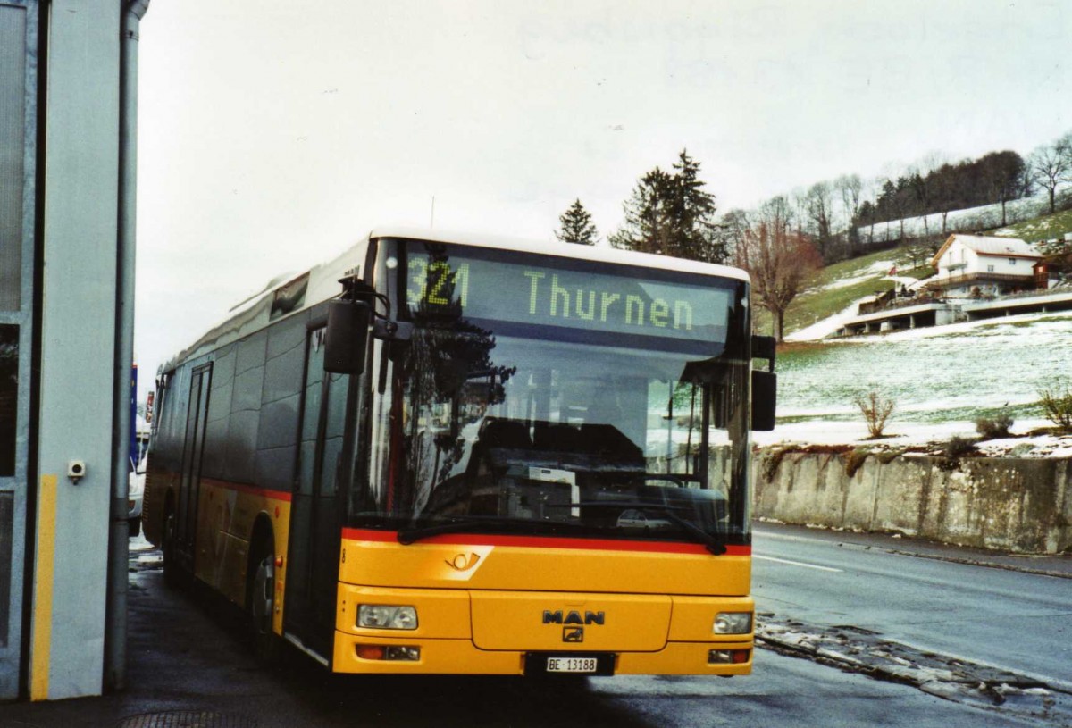 (123'213) - Engeloch, Riggisberg - Nr. 8/BE 13'188 - MAN am 22. Dezember 2009 in Riggisberg, Garage