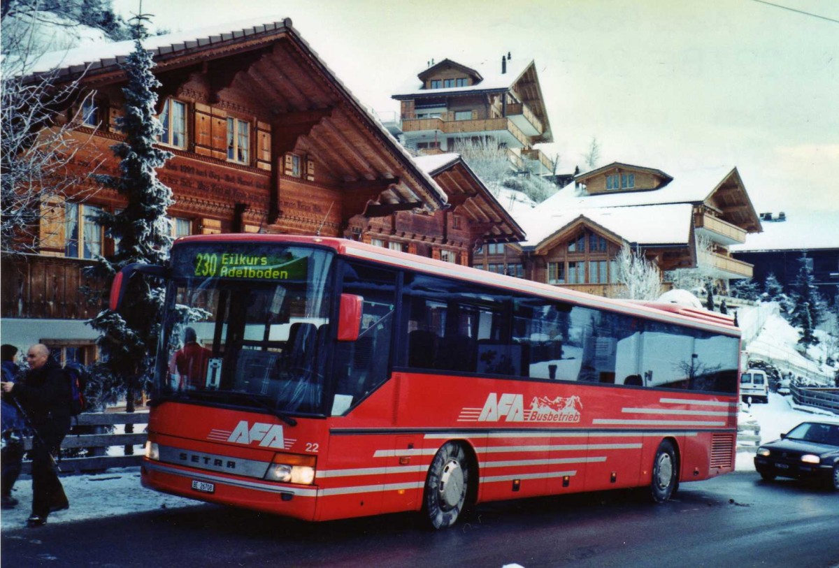 (124'008) - AFA Adelboden - Nr. 22/BE 26'708 - Setra (ex Nr. 8) am 10. Januar 2010 in Adelboden, Minrealquelle