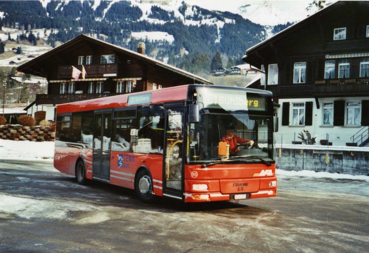 (124'234) - AFA Adelboden - Nr. 55/BE 611'055 - MAN/Gppel am 24. Januar 2010 beim Bahnhof Lenk