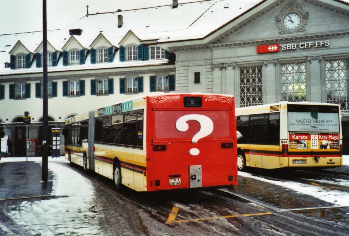 (124'317) - STI Thun - Nr. 68/BE 458'568 - MAN am 10. Februar 2010 beim Bahnhof Thun