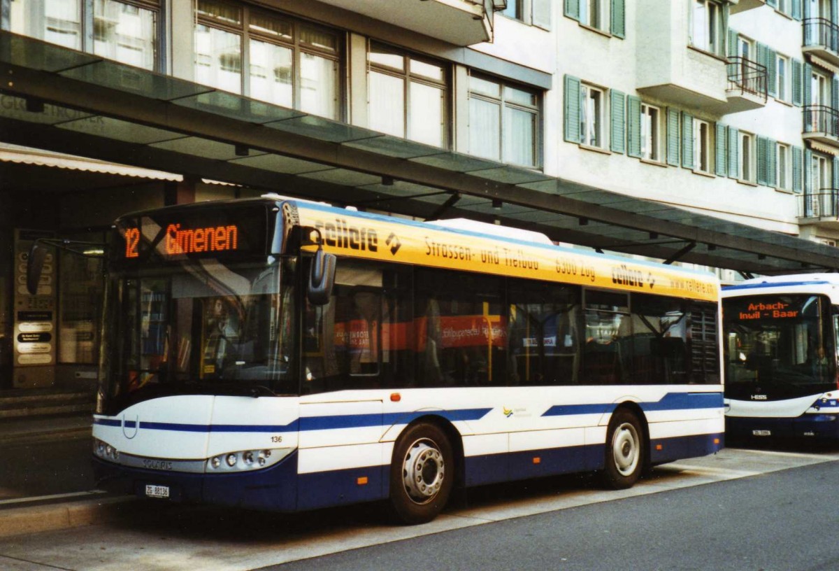 (125'614) - ZVB Zug - Nr. 136/ZG 88'136 - Solaris am 24. April 2010 beim Bahnhof Zug