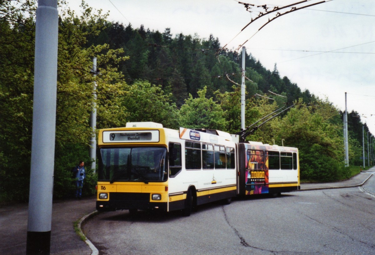 (126'229) - VBSH Schaffhausen - Nr. 116 - NAW/Hess Gelenktrolleybus am 16. Mai 2010 in Schaffhausen, Herblingertal