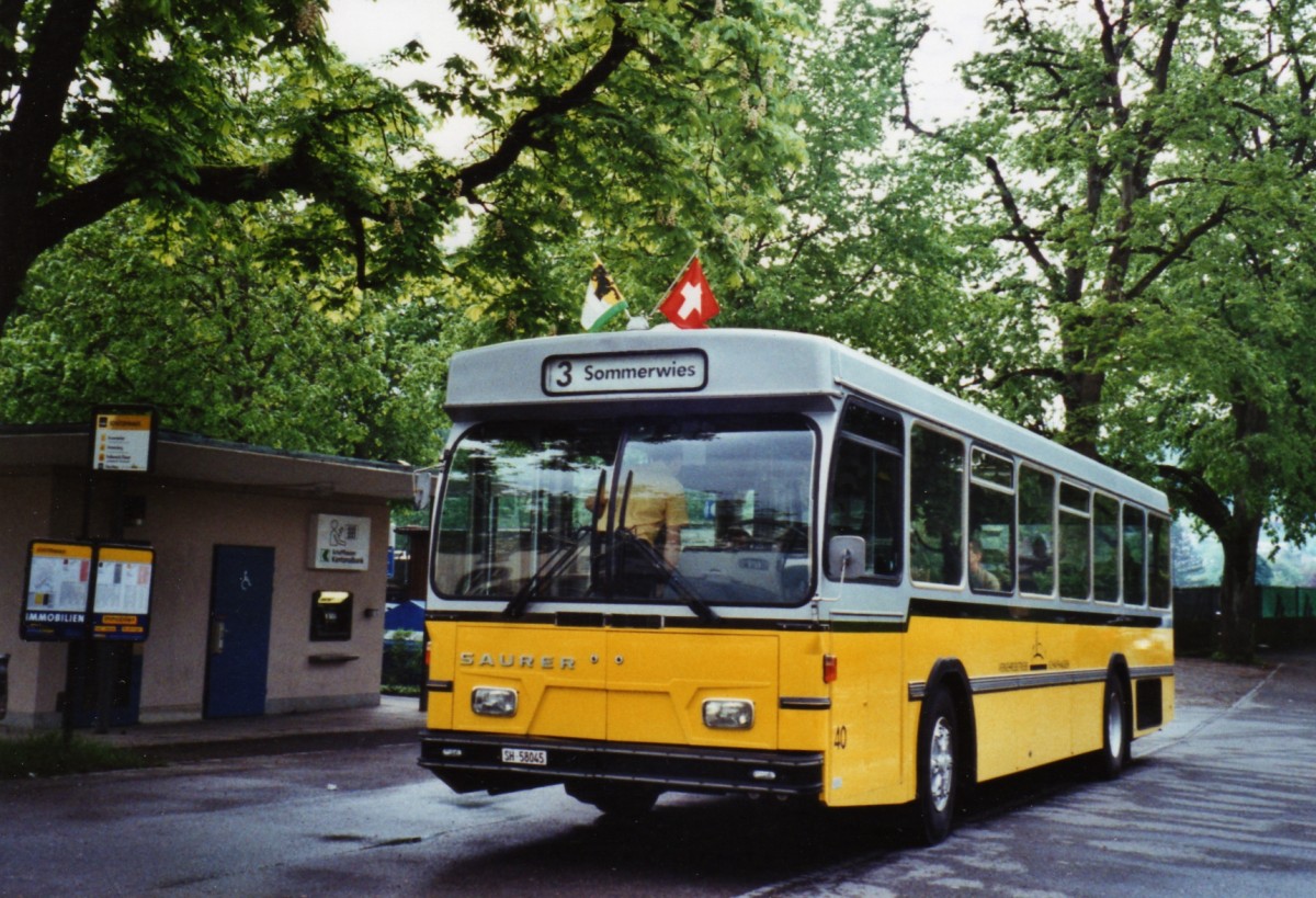 (126'322) - Wanner, Schleitheim - Nr. 40/SH 58'045 - Saurer/Hess (ex Ruklic, Schaffhausen; ex VBSH Schaffhausen Nr. 40; ex VBSH Schaffhausen Nr. 19) am 16. Mai 2010 in Schaffhausen, Schtzenhaus