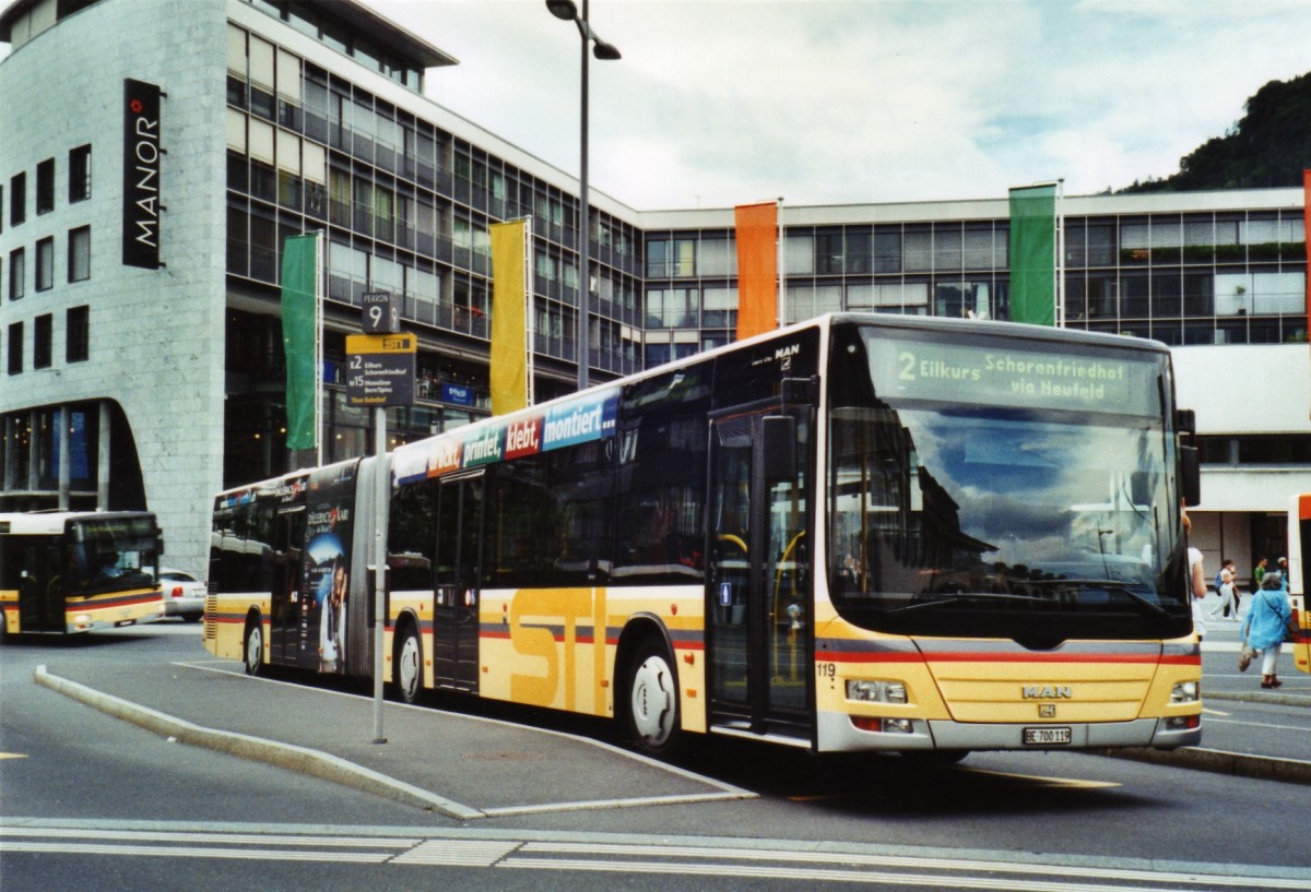 (126'833) - STI Thun - Nr. 119/BE 700'119 - MAN am 9. Juni 2010 beim Bahnhof Thun