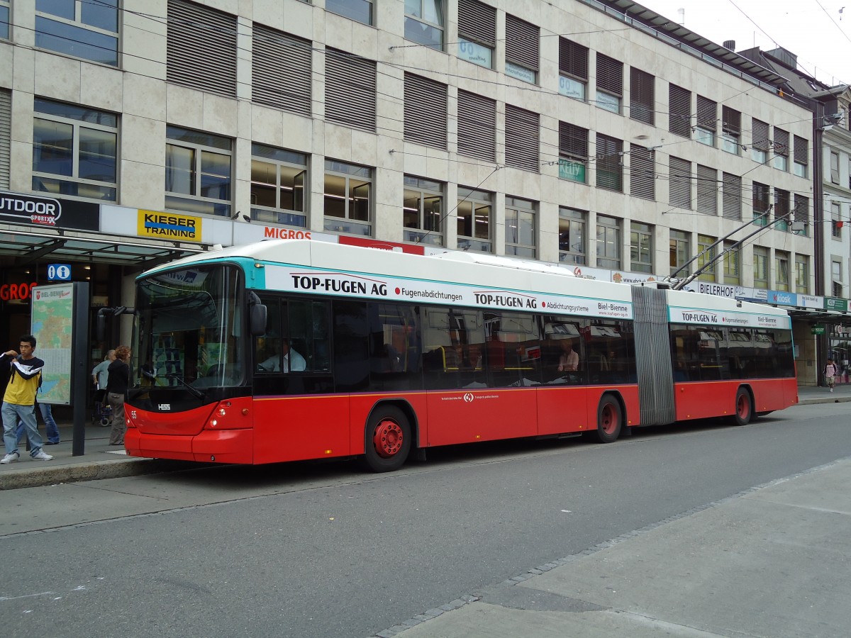 (128'030) - VB Biel - Nr. 55 - Hess/Hess Gelenktrolleybus am 24. Juli 2010 in Biel, Guisanplatz