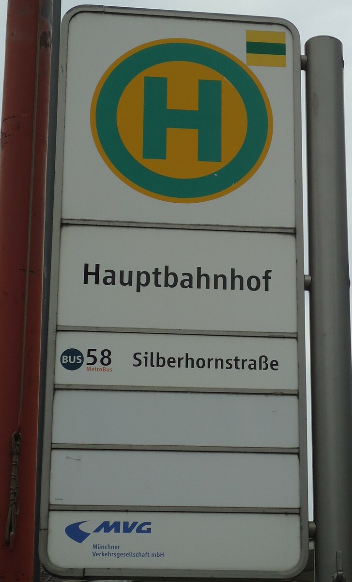 (128'584) - MVG-Haltestellenschild - Mnchen, Hauptbahnhof - am 11. August 2010