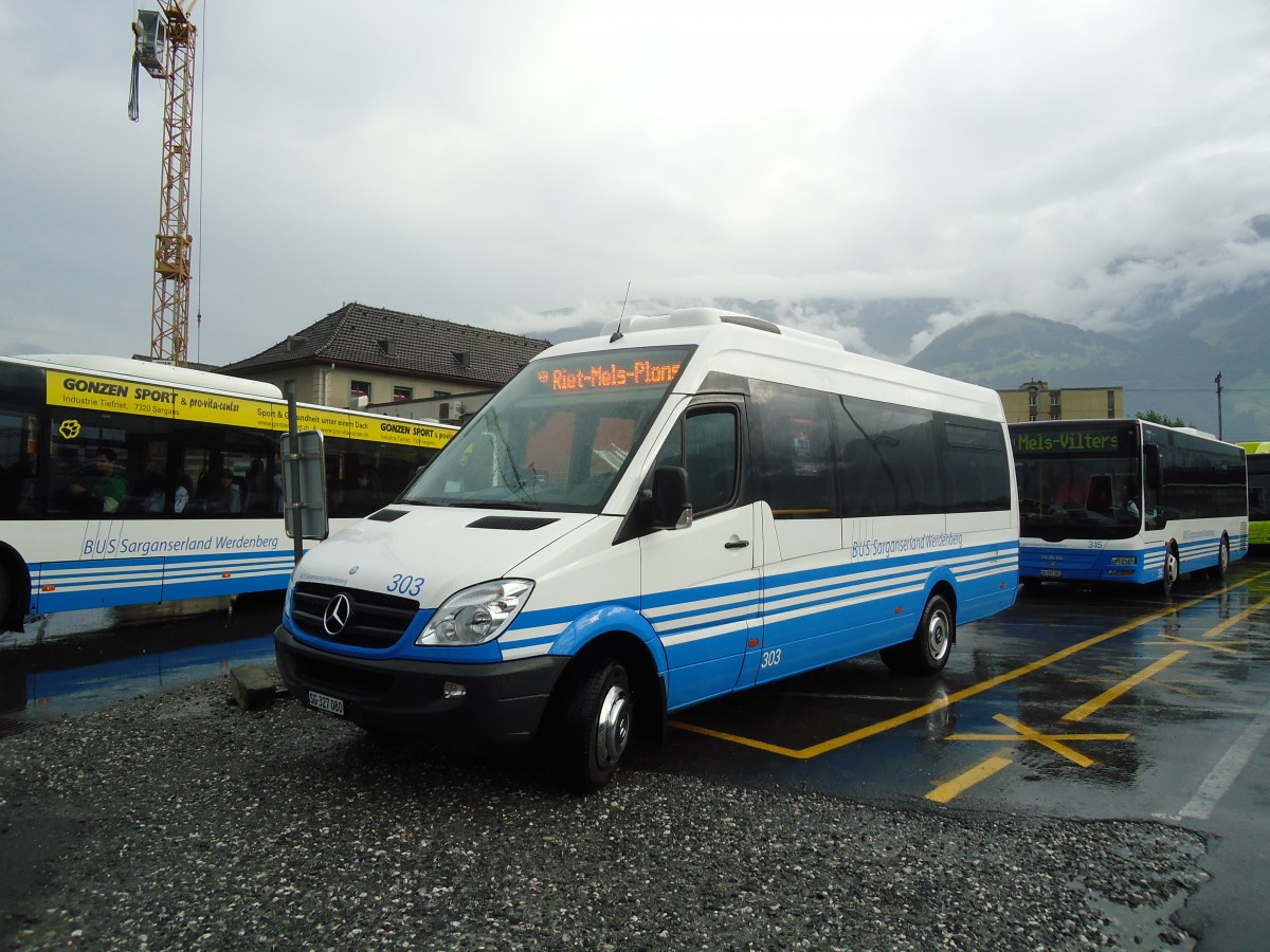 (128'736) - BSW Sargans - Nr. 303/SG 327'080 - Mercedes am 13. August 2010 beim Bahnhof Sargans