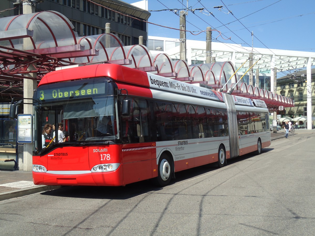 (129'033) - SW Winterthur - Nr. 178 - Solaris Gelenktrolleybus am 22. August 2010 beim Hauptbahnhof Winterthur