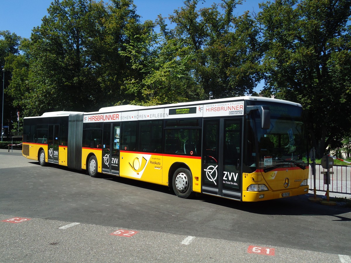 (129'079) - PostAuto Zrich - Nr. 191/ZH 780'780 - Mercedes (ex Nr. 29) am 22. August 2010 beim Bahnhof Frauenfeld