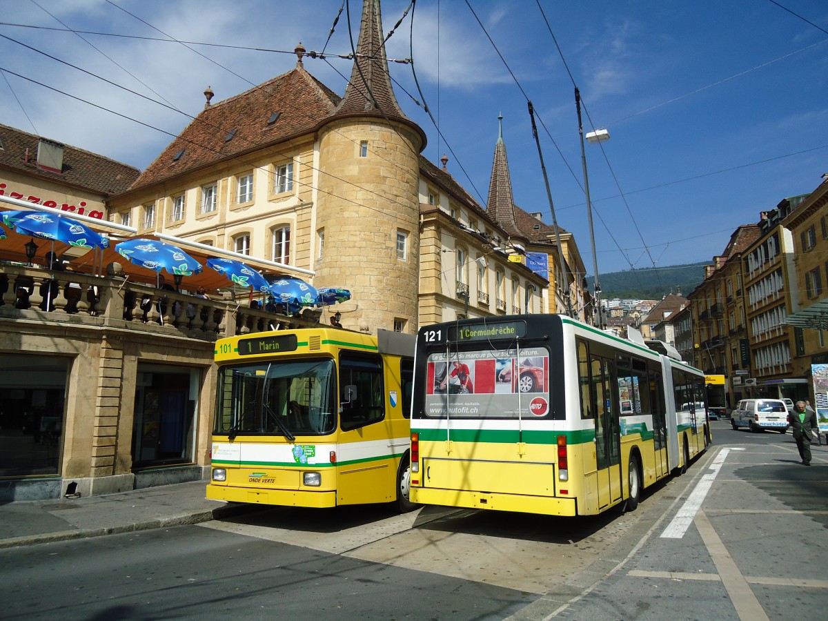 (129'574) - TN Neuchtel - Nr. 121 - NAW/Hess Gelenktrolleybus am 6. September 2010 in Neuchtel, Place Pury