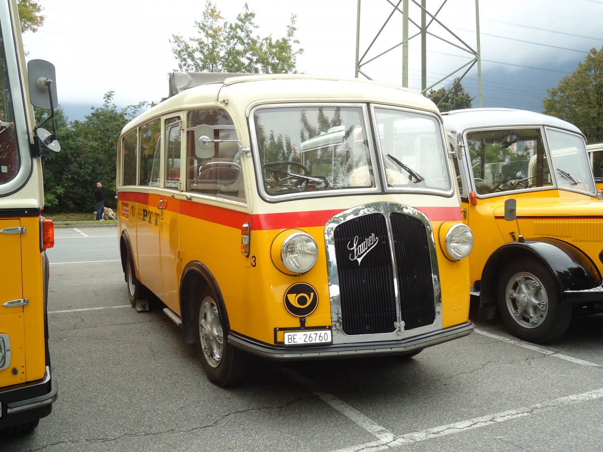 (129'821) - Schmid, Thrishaus - Nr. 3/BE 26'760 - Saurer/Gangloff (ex Geiger, Adelboden Nr. 3) am 18. September 2010 in Chur, Obere Au