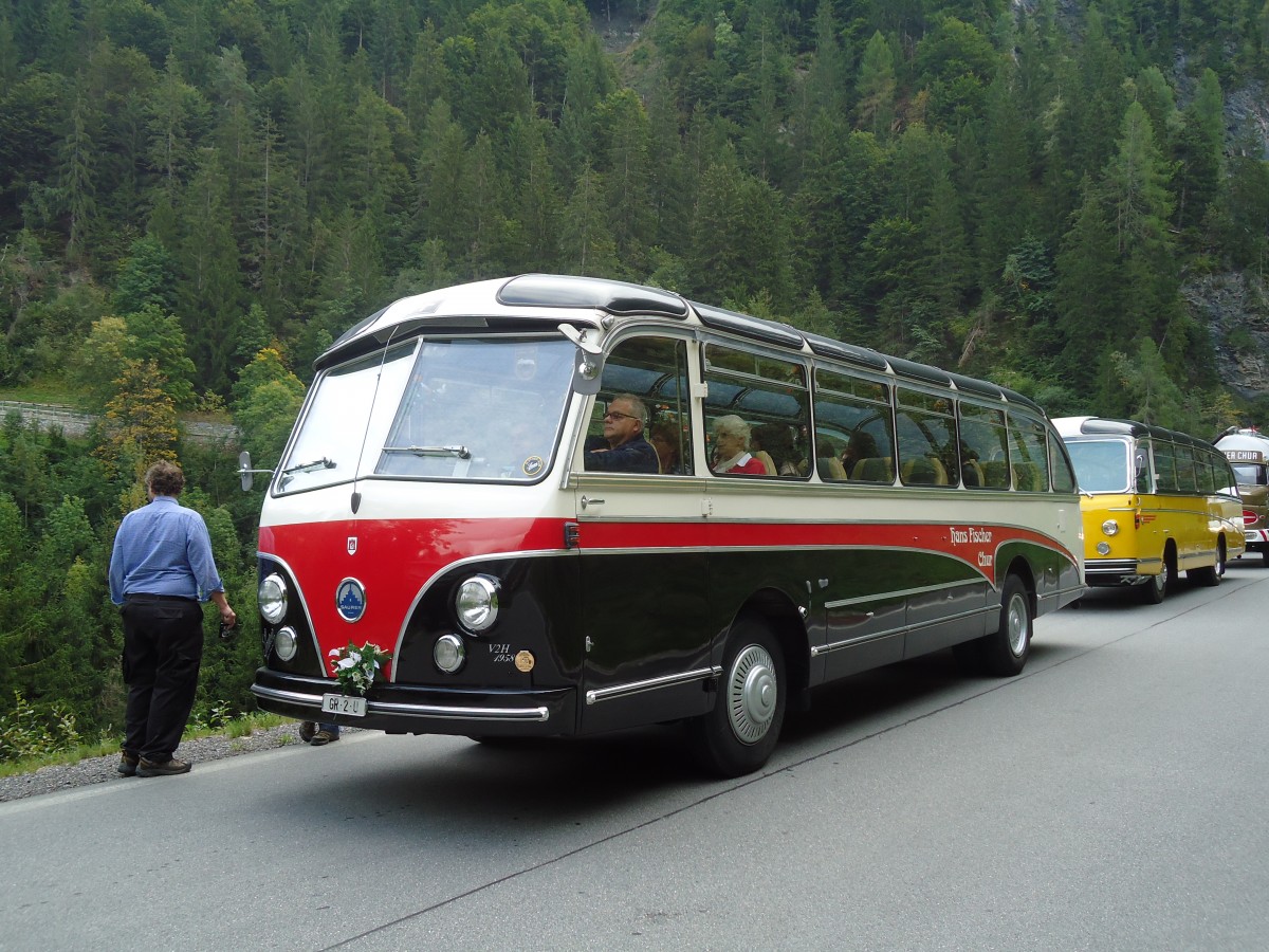 (129'865) - Fischer, Chur - GR 2 U - Saurer/FHS (ex Zumwald, Fribourg; ex Schwitter, Kandersteg; ex Winterhalder, Zrich) am 18. September 2010 bei Valendas