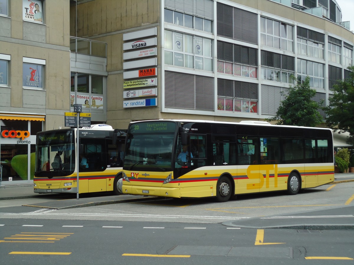 (130'108) - STI Thun - Nr. 5/BE 102'205 - Van Hool (ex Moser, Teuffenthal; ex Burri, Teuffenthal) am 26. September 2010 beim Bahnhof Thun