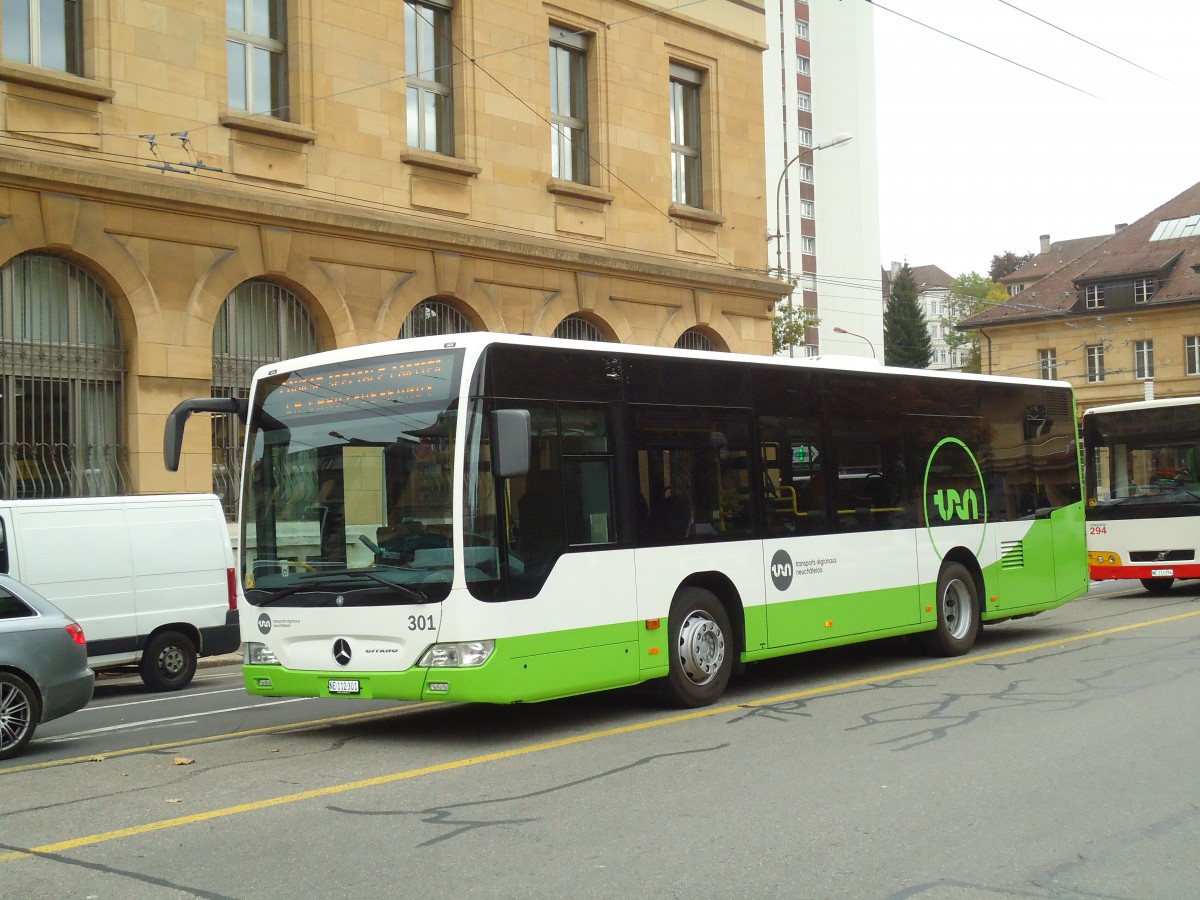 (130'156) - TRN La Chaux-de-Fonds - Nr. 301/NE 112'301 - Mercedes am 4. Oktober 2010 beim Bahnhof La Chaux-de-Fonds