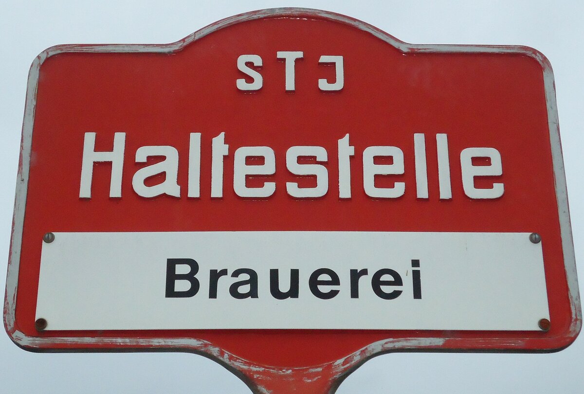 (130'297) - STI-Haltestellenschild - Steffisburg, Brauerei - am 10. Oktober 2010