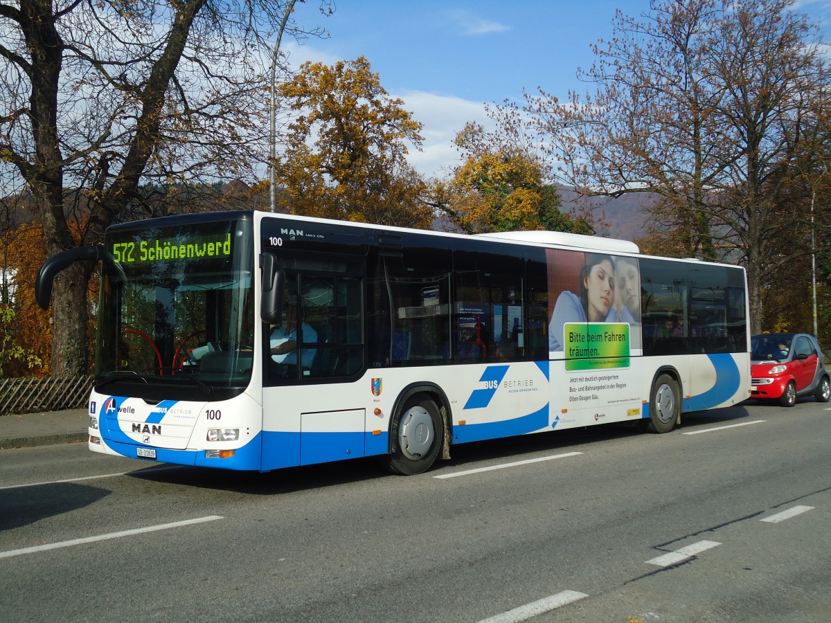 (130'824) - BOGG Wangen b.O. - Nr. 100/SO 21'839 - MAN am 30. Oktober 2010 beim Bahnhof Olten