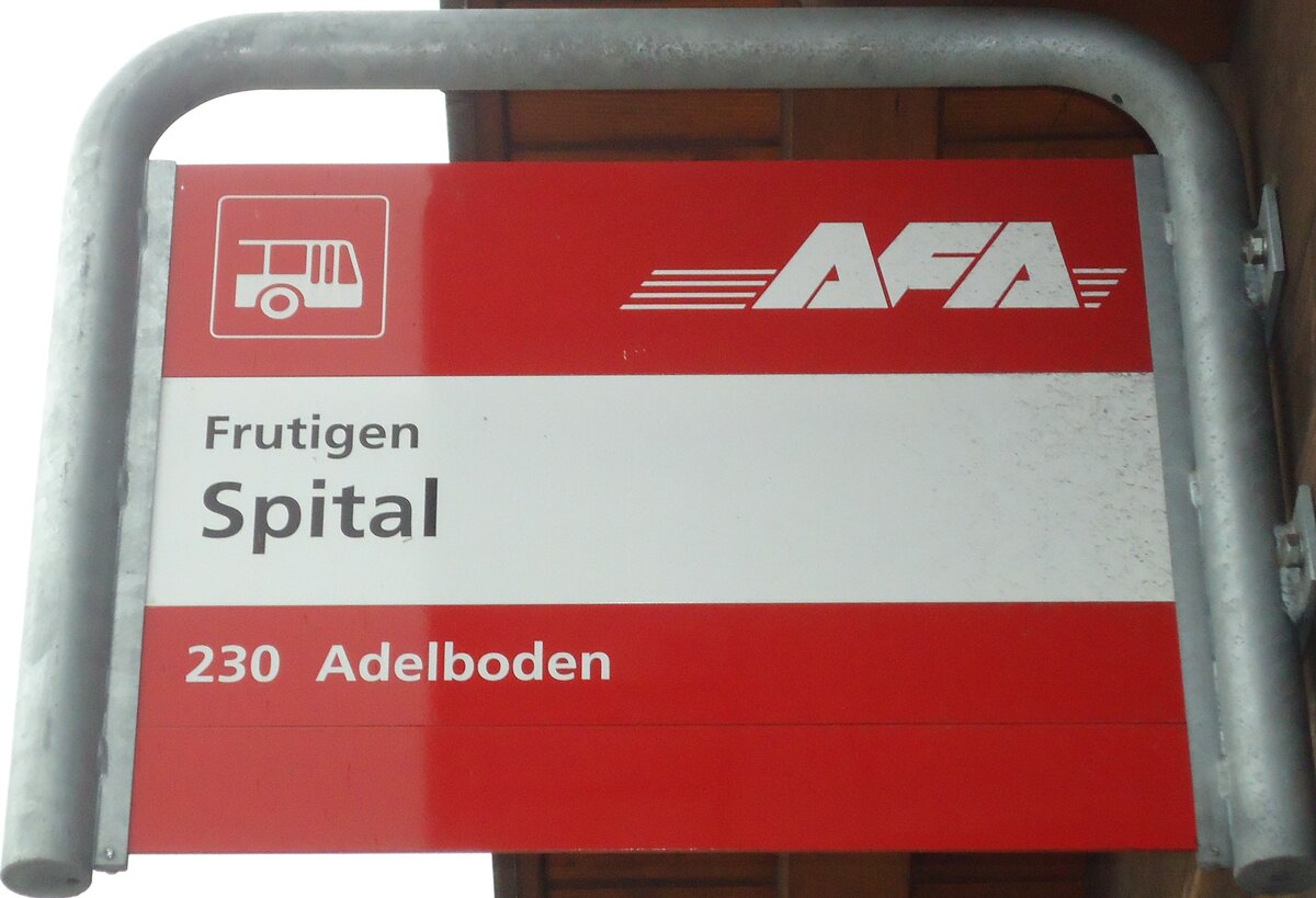 (131'000) - AFA-Haltestellenschild - Frutigen, Spital - am 15. November 2010