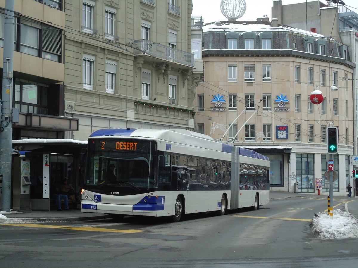 (131'225) - TL Lausanne - Nr. 843 - Hess/Hess Gelenktrolleybus am 5. Dezember 2010 in Lausanne, Bel-Air