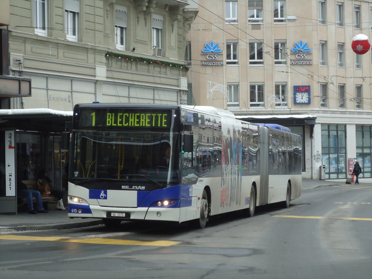 (131'230) - TL Lausanne - Nr. 615/VD 1575 - Neoplan am 5. Dezember 2010 in Lausanne, Bel-Air