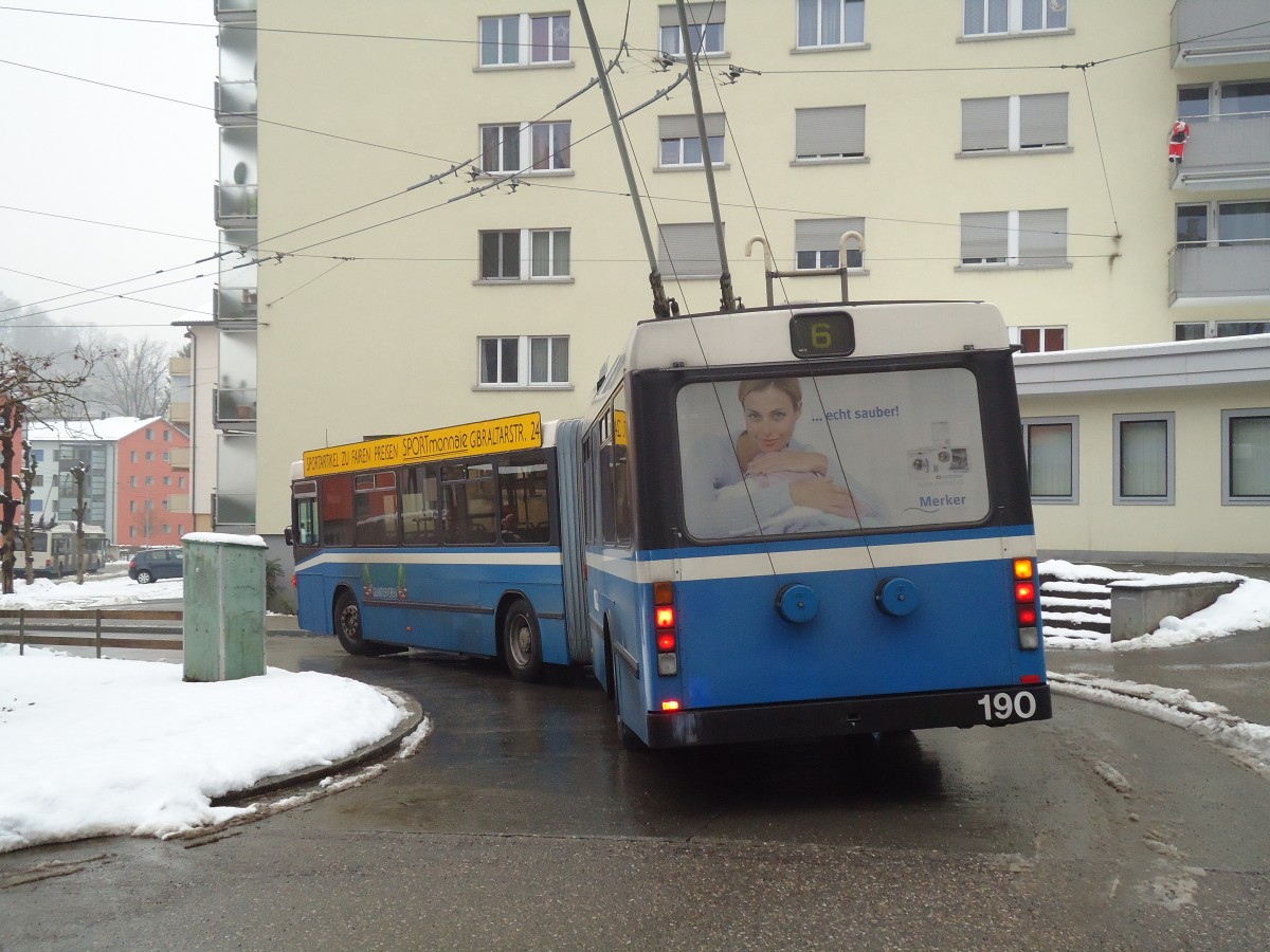 (131'794) - VBL Luzern - Nr. 190 - NAW/Hess Gelenktrolleybus am 29. Dezember 2010 in Luzern, Wrzenbach