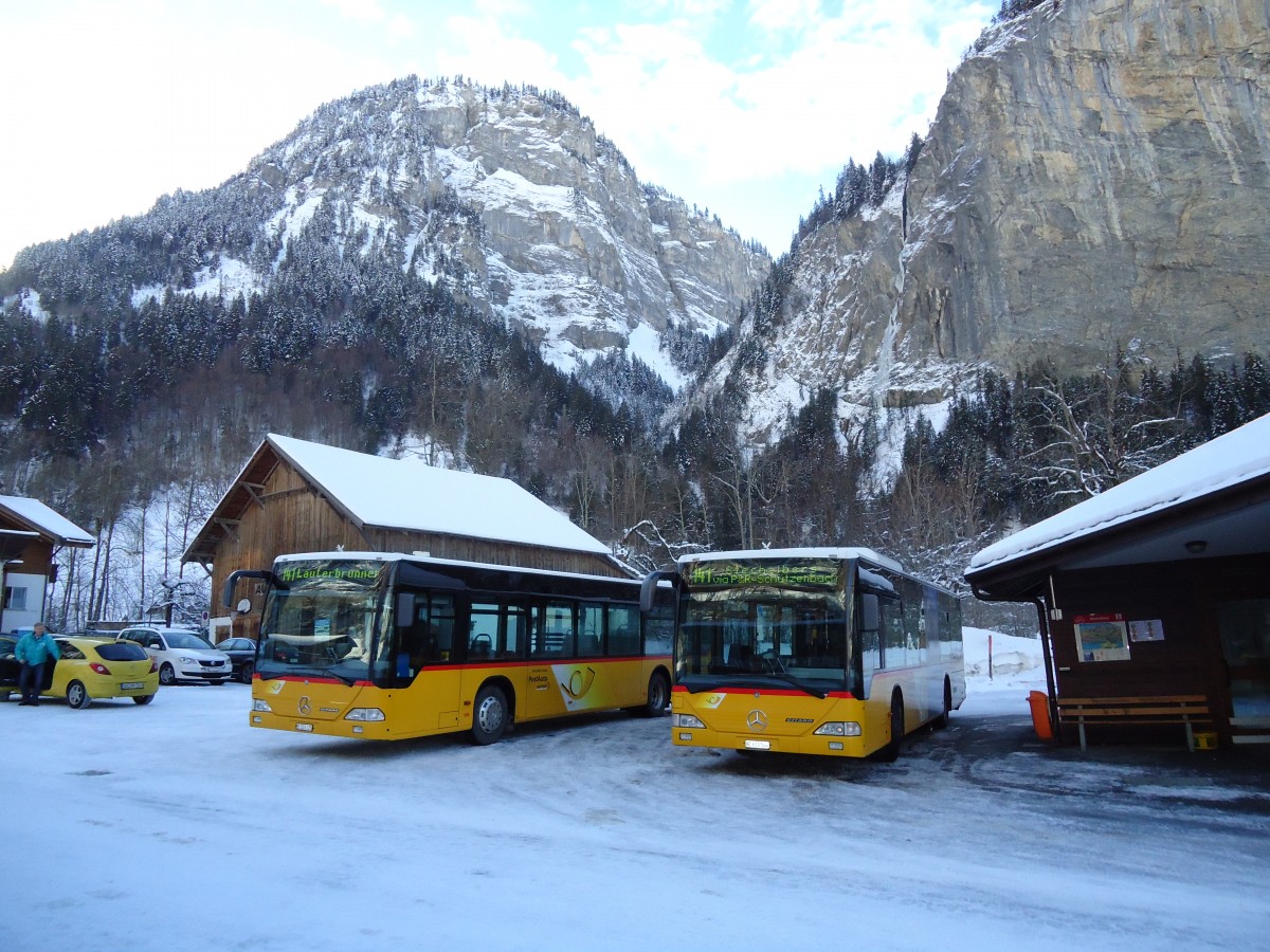 (131'831) - Schmocker, Stechelberg - Nr. 3/BE 203'025 + PostAuto Bern - BE 610'544 - Mercedes am 30. Dezember 2010 in Stechelberg, Hotel