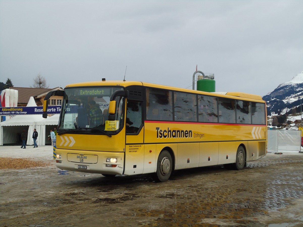 (132'252) - Tschannen, Zofingen - Nr. 6/AG 7858 - MAN (ex STI Thun Nr. 39) am 9. Januar 2011 in Adelboden, Weltcup