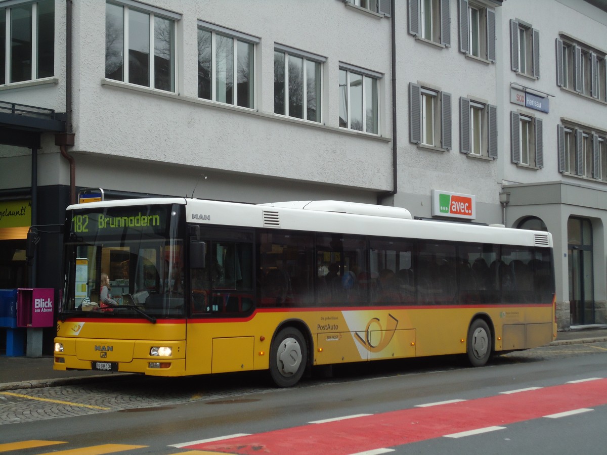 (132'309) - Postautobetriebe Unteres Toggenburg, Ltisburg - SG 284'108 - MAN am 12. Januar 2011 beim Bahnhof Herisau