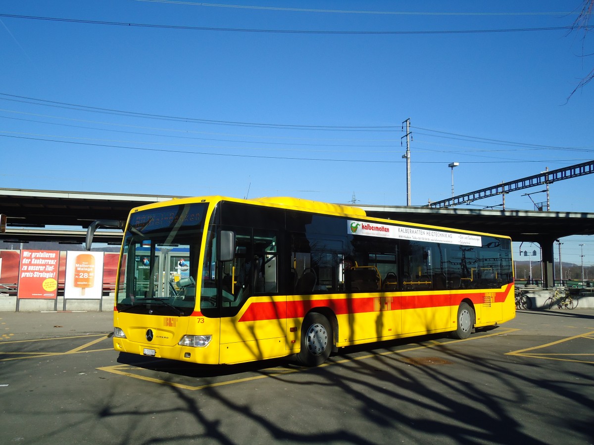 (132'572) - BLT Oberwil - Nr. 73/BL 153'268 - Mercedes am 7. Februar 2011 beim Bahnhof Muttenz