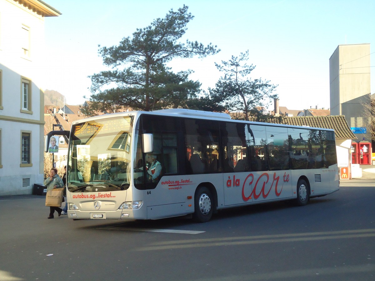 (132'590) - AAGL Liestal - Nr. 64/BL 7233 - Mercedes am 7. Februar 2011 beim Bahnhof Liestal