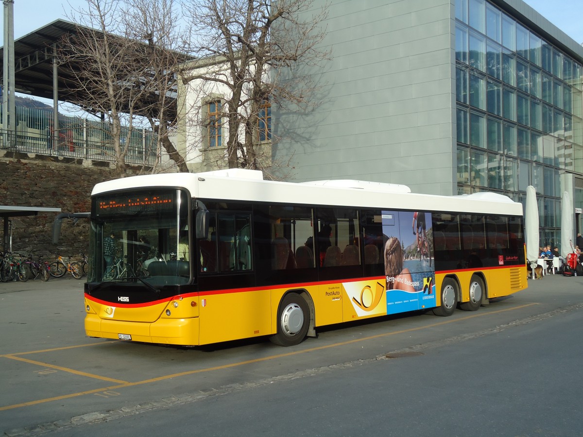 (132'636) - In Albon, Visp - VS 32'092 - Scania/Hess am 19. Februar 2011 beim Bahnhof Brig