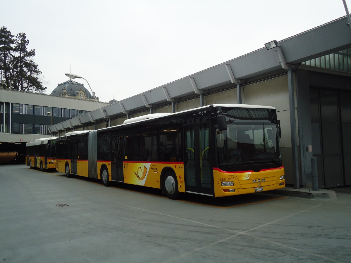 (132'681) - PostAuto Bern - Nr. 666/BE 615'371 - MAN am 7. Mrz 2011 in Bern, Postautostation