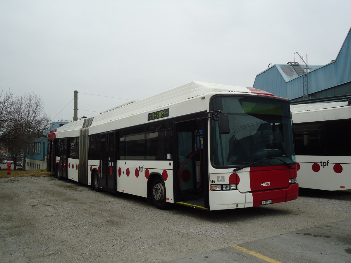 (132'714) - TPF Fribourg - Nr. 514/FR 300'394 - MAN/Hess Gelenkduobus am 7. Mrz 2011 in Fribourg, Garage