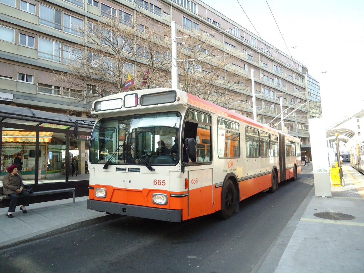 (132'926) - TPG Genve - Nr. 665 - Saurer/Hess Gelenktrolleybus am 10. Mrz 2011 in Genve, Coutance